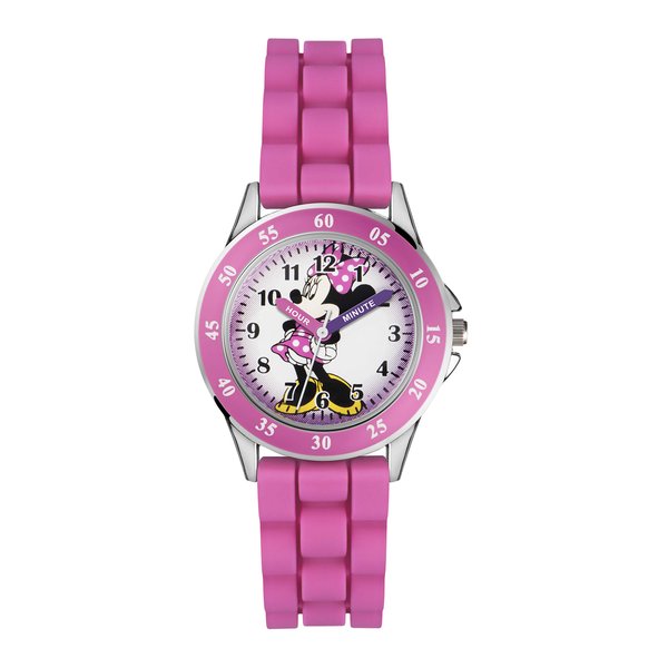 Minnie Mouse Kids' Analog Watch by Accutime - Pink Bezel, Strap & Dial, Time-Teacher Model MN1157