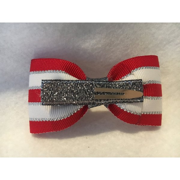 Christmas Hair Bow, Christmas Ribbon, Holiday Hair Bow, Red, White and Silver Bow