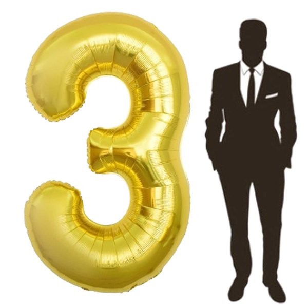 65 Inch Giant gold Foil Number Balloon,Old Children's Birthday Party Helium Balloon Wedding And Celebration Themed Party Decoration Supplies (3 Plus)