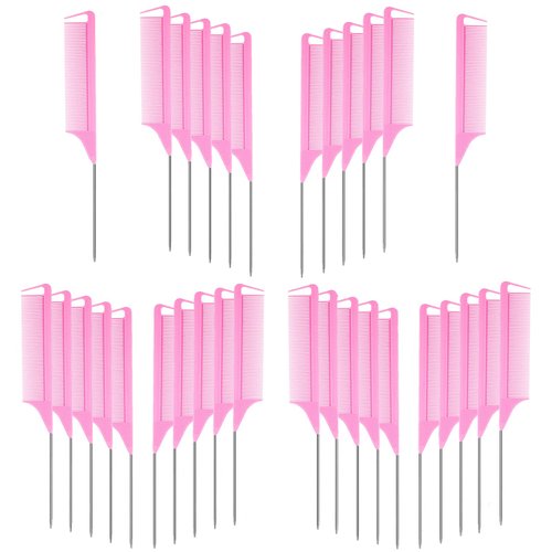 Virtue morals 32 Pieces Carbon Fiber Hair Parting Comb Pink Rat Tail Comb Stainless Steel Pintail Comb Anti Static Heat Resistant Hairdressing Comb for Braids Hair Cutting Hairdressing Styling Tools
