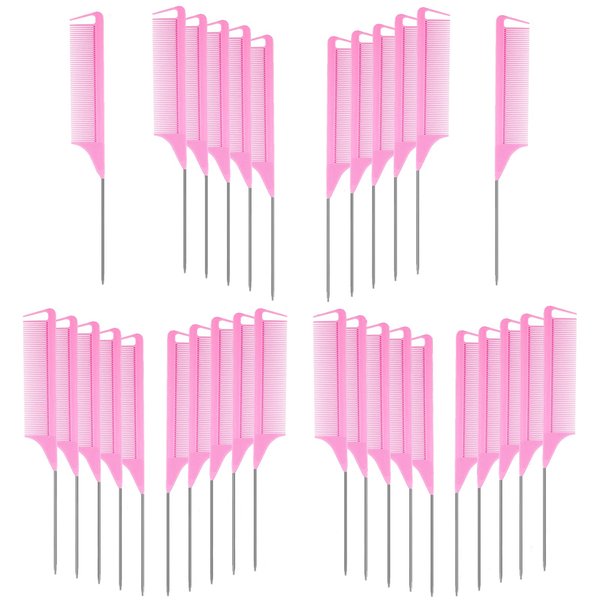 Virtue morals 32 Pieces Carbon Fiber Hair Parting Comb Pink Rat Tail Comb Stainless Steel Pintail Comb Anti Static Heat Resistant Hairdressing Comb for Braids Hair Cutting Hairdressing Styling Tools