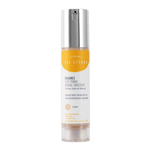 Santo Remedio, Piel Eterna, RADIANCE Silky Primer Mineral Sunscreen with SPF 42 (1.7 Fl Oz), Tinted Broad Spectrum Protection with Antioxidants and Vitamin C, Ivory Tone