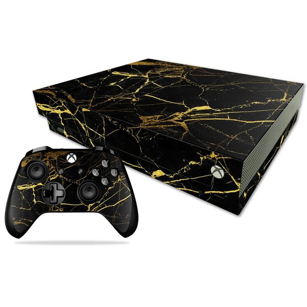 MightySkins Skin Compatible with Microsoft Xbox One X - Black Gold Marble | Protective, Durable, and Unique Vinyl Decal wrap Cover | Easy to Apply, Remove, and Change Styles | Made in The USA