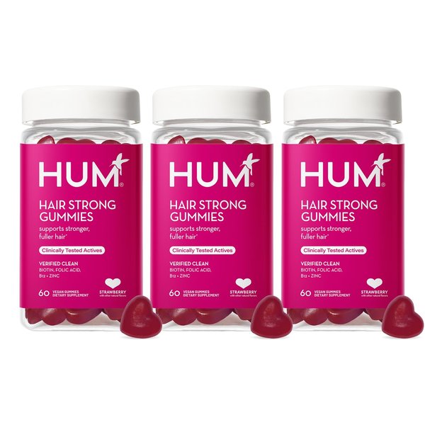 HUM Hair Strong - Daily Gummies with Biotin to Combat Hair Loss & Thinning - Fo Ti, Folic Acid, Zinc, Vitamin B12 & PABA to Support Healthy Hair, Skin and Nails (90-Day Supply)