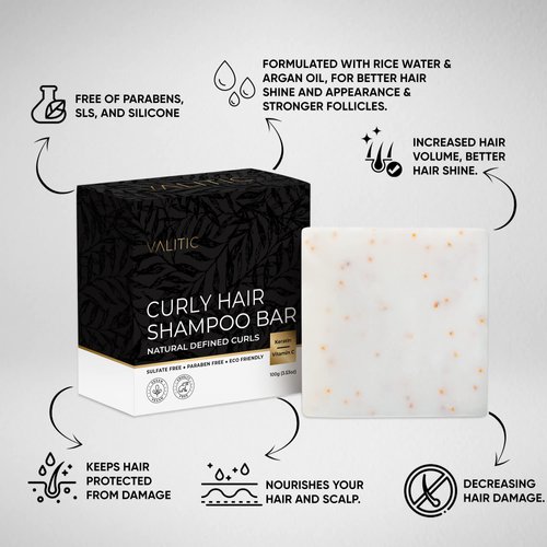 VALITIC Natural Shampoo Bar for Curly Hair - Curl Defining Shampoo Bar Hair Care - Hair Tamer for Frizzy Hair - Vegan Eco Friendly - Natural Vitamin C & Keratin