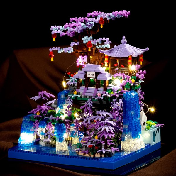 APENGBAOL Peach Blossom Pond Japanese Architecture Building Blocks Set for Adults and Kids, Micro Mini Bricks Cherry Blossom Tree House Building Kit 2500+PCS Green