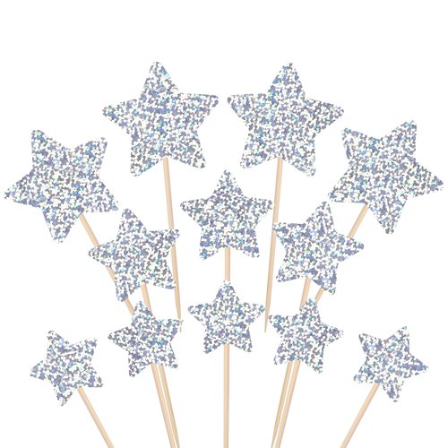 30 PCS Silver Glitter Little Star Cupcake Toppers Twinkle Star Cupcake Picks Wedding Engagement Bridal Shower Cake Decorations for Baby Shower Kids Birthday Theme Party Supplies