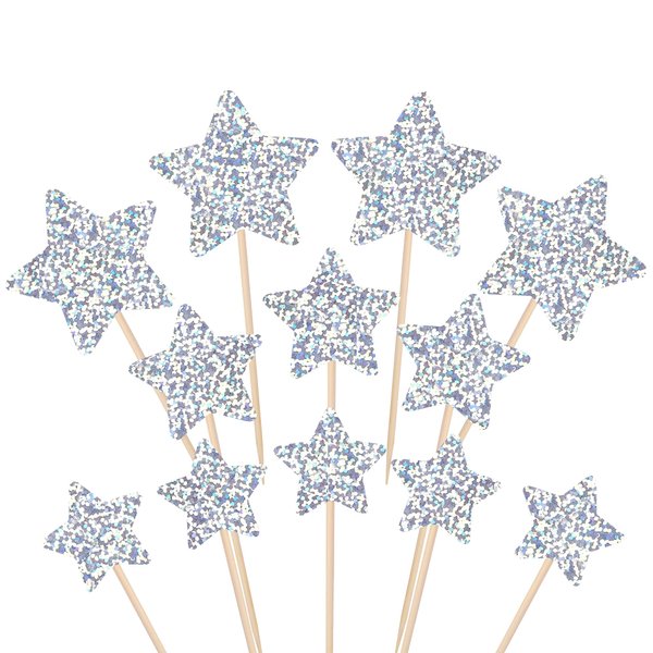 30 PCS Silver Glitter Little Star Cupcake Toppers Twinkle Star Cupcake Picks Wedding Engagement Bridal Shower Cake Decorations for Baby Shower Kids Birthday Theme Party Supplies