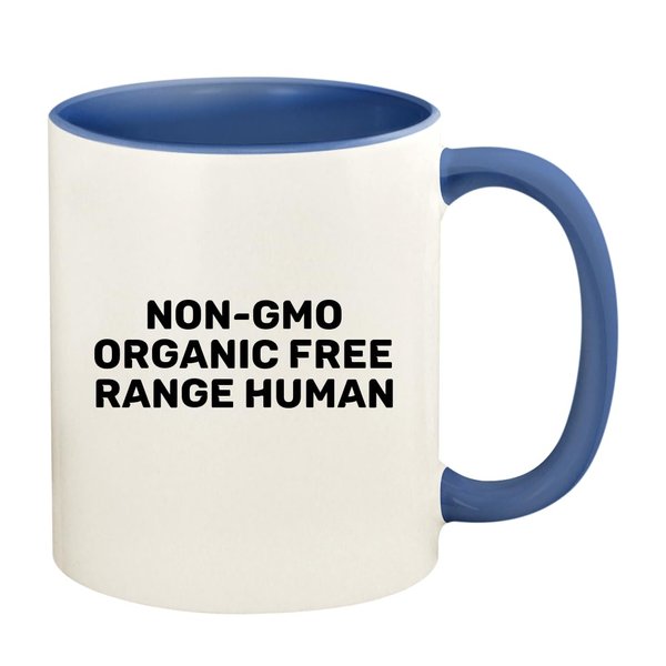 Knick Knack Gifts Non-GMO Organic Free Range Human - 11oz Ceramic Colored Handle and Inside Coffee Mug Cup, Cambridge Blue