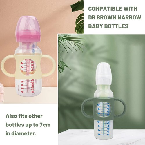 3 Pack Bottle Handles Compatible with Dr Brown Narrow Baby Bottles and Wide-Neck Bottles Non-Slip Easy Grip Handles - BPA-Free Food Grade Silicone Dishwasher Safe - Milk White, Green, Pink
