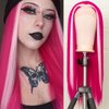 ELESTY Synthetic Lace Front Wigs Red Highlight Pink Long Straight Glueless Lace Wigs Middle Part Heat Resistant Fiber Hair Cosplay Wigs Party Wigs for Women