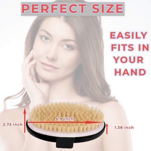 Exfoliating Brush Dry Brush For Wet or Dry Brushing, Body Brush With Natural Bristle For Glowing SKin, Cellulite Treatment, Lymphatic Drainage and Blood Circulation (Oval-Black Wood)