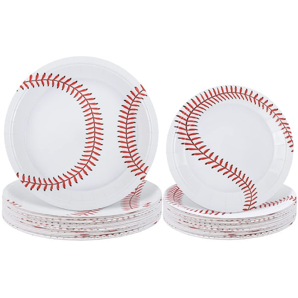 durony 60 Pack Baseball Plates 9 Inch and 7 Inch Round Baseball Themed Paper Plates Baseball Dinner Plates for Game Day, Baseball Birthday Party Supplies