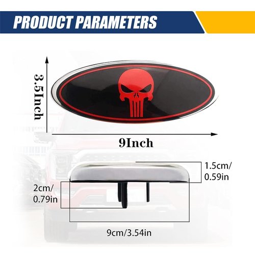 UGSHY Pack of 2 Front Grille Emblem, Central Mesh Cover Label, Rear Tailgate Emblem Badge Nameplate, Compatible with Ford F150 F250 F350 (Skull Red)