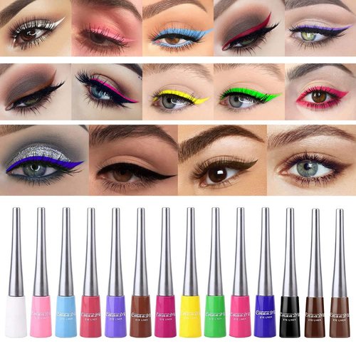 BONNIE CHOICE 14 Colors Liquid Color Eyeliner, Waterproof Matte Colored Eyeliners Smudge-proof Fluorescent Colorful Eyeline Face Body Paint Cosplay Halloween Makeup Gift Kit