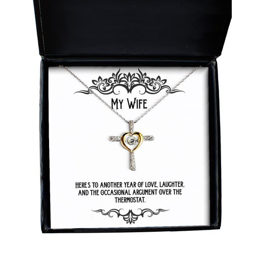 Best Wife Cross Dancing Necklace, Here's to Another Year of Love, Laughter, and, Present for Wife, from Husband, Recycled, Upcycled, Ecofriendly, Sustainable, Zero Waste