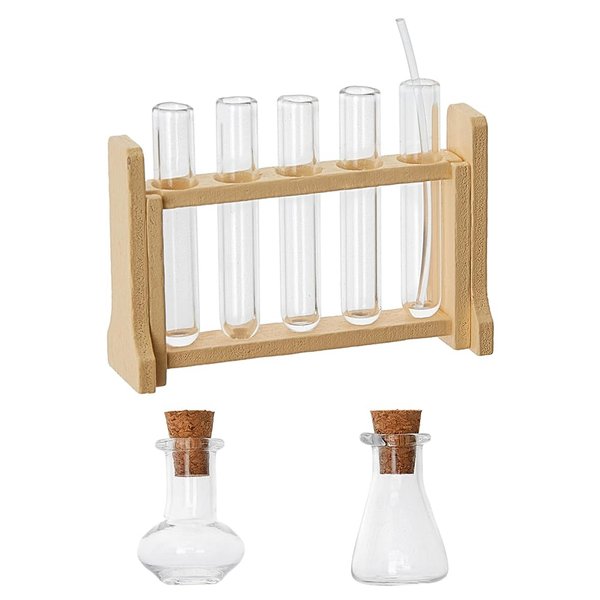 Hobbspring Dollhouse Mini Glass Test Tube Dollhouse Science Sets Miniature Glass Tube Tiny Wood Test Tube Rack Micro Landscape Experiment Ornament for Dollhouse Decor