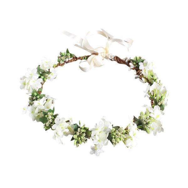 ccHuDE Bridal Flower Crowns Wedding Floral Crown Floral Garland Headband Flower Hair Wreath Flower Girl Headband Flower Prop Hair Wreath with Leaves White