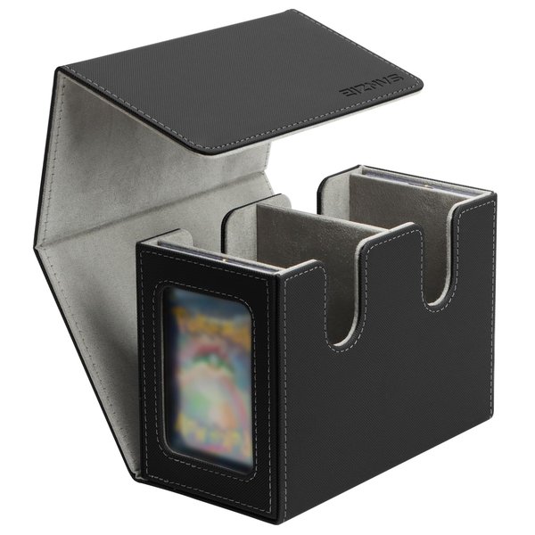 SANZIE Card Deck Box for MTG Commander Deck Box with 2 Toploaders 35PT fits 260+ Single Sleeved Trading Cards TCG Deck Box for Magic Game Cards (Black&Grey)