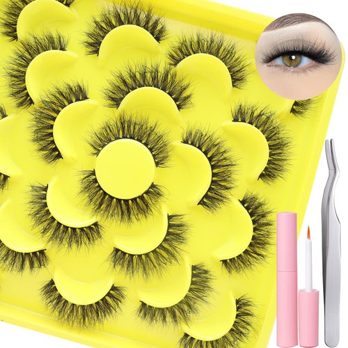 False Eyelash Kit with Lash Glue and Tweezers Mink Lashes Fluffy 15mm Wispy Fake Lashes Natural Look Soft Handmade Reusable Eyelashes Pack For Women Daily Wear By DAODER(Fluffy Lashes 21)