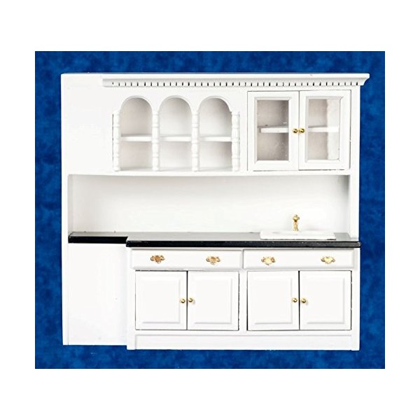 Dollhouse Miniature Kitchen Sink, Counter and Cupboards, White #T5297