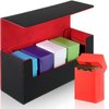 Silkfly 6 Pieces Deck Card Storage Box, 1 Leather Deck Case with 5 Plastic Decks Card Boxes Playing Deck Cards Box Compatible with MTG TCG Commander Card (Black and Red)