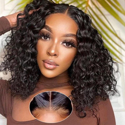 Wear and Go Glueless Wigs Human Hair Pre Plucked Pre Cut Water Wave Bob Wig Human Hair Lace Front Wigs for Beginners No Glue 4x4 Lace Closure Glueless Wigs for Black Women Human Hair 14 Inch