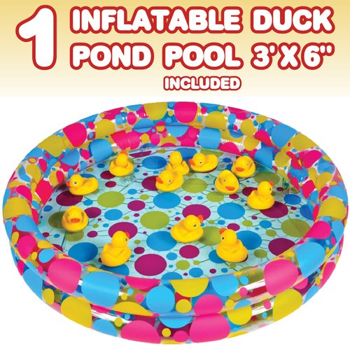 Gamie Duck Pond Matching Game for Kids includes 20 Plastic Ducks with Numbers and 3’ x 6” Inflatable Pool - Fun Memory Game - Water Outdoor Game for Children, Preschoolers, Birthday Party
