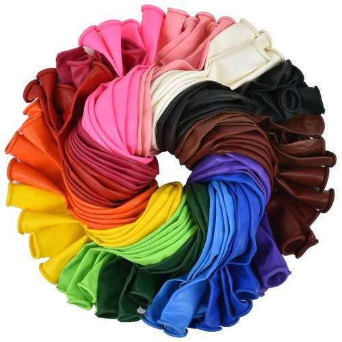 QRabbit 250 Pack 12" Party Balloons, Premium Quality Extra Thick Latex Balloons for Helium or Air Use, 15 Assorted Bright Rainbow Colors for Wedding Birthday Graduation Anniversary Party Decoration