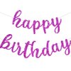 BEISHIDA Purple Happy Birthday Banner - NO DIY - Purple Birthday Party Banner in Script - Pre-Strung - Purple Glitter Birthday Garland Ready to Use Purple Birthday Party Decorations & Decor