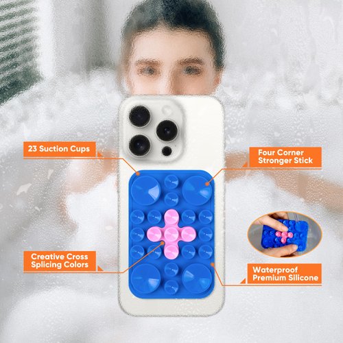 Lawonda Magnetic Suction Cup Phone Mount for MagSafe Case, Sticky Grip Anti-Slip Hands-Free Shower Phone Holder for iPhone 16/15/14/13/12, Removable Hands-Free Selfie/Video for Women Girl Teen, Pink