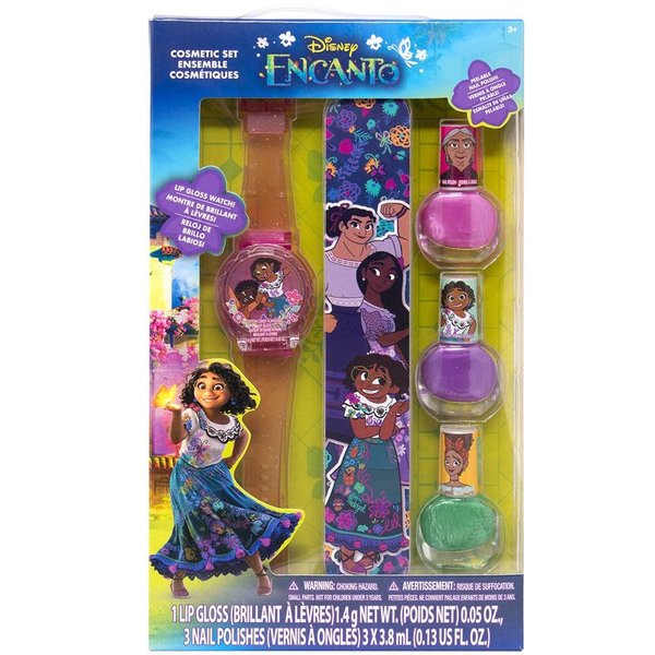 BUDDY N BUDDIES Encanto 3pk Nail Polish, File & Lip Gloss Watch in Box for Kids Girls Birthday Gifts Goodies