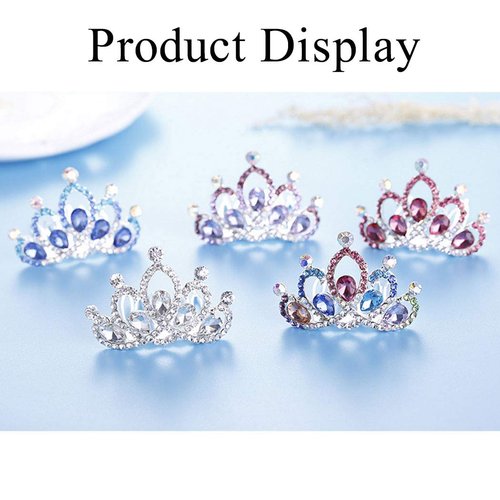 JAKAWIN Flower Girl Headpiece Wedding Hair Comb Rhinestone Tiara Crown Birthday Gift for Girls (Blue)