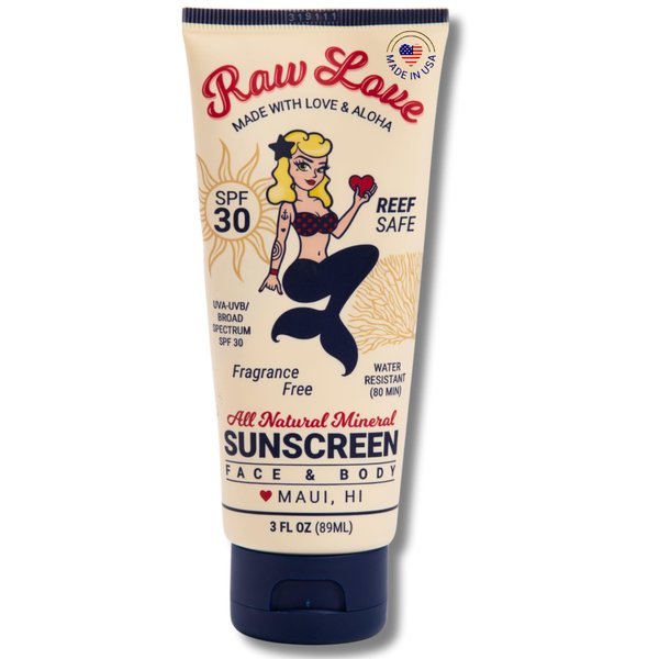 Raw Love Mineral Sunscreen Lotion for Face & Body | Reef Safe Sunscreen for Adults and Kids | Zinc Oxide Sunscreen, Water Resistant, Broad Spectrum UVA/UVB SPF 30 Protection for Sensitive Skin | 3oz
