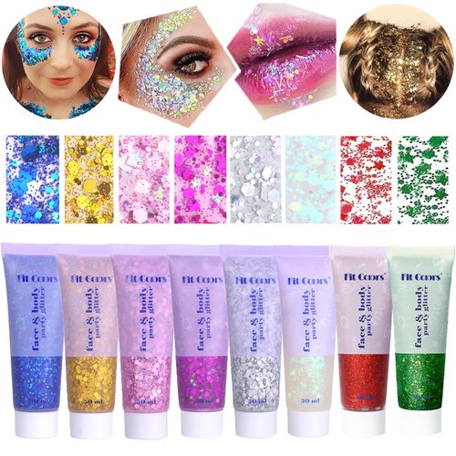 BeeYoYe Purple Body Glitter,Face Glitter Gel,Mermaid Sequins Liquid Holographic,Face Eye Lip Hair Music Festival Rave Accessories Makeup,Sparkling Body Glitter Gel for Women,50m