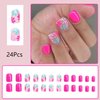 24 Pcs Square Press on Nails Short Preppy Fake Nails Cute Floral False Nails with Design Pastel Nails Press ons Spring Glue on Nails Glossy Reusable Stick on Nails Artificial Nails for Women Girls