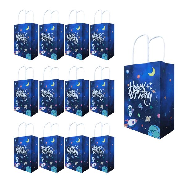 LetDec Two the Moon Present Bags Astronaut Happy Birthday Party Treat Bags with Handles Outer Space Party Candy Bags for Space Man/Robot/Galaxy/UFO Theme Happy Bday Party Supplies Decorations