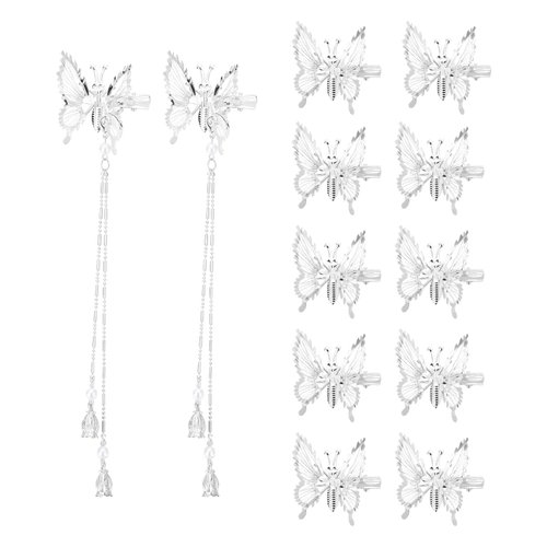 ONCHSH 3D Moving Butterfly Hair Clips,Metal Butterfly Hairpins Bride Wedding Head Pieces Hair Accessories for Women Girls (Silver)