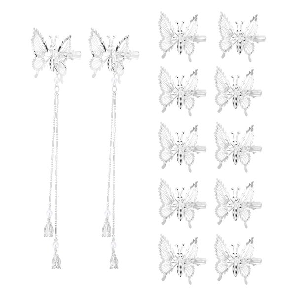 ONCHSH 3D Moving Butterfly Hair Clips,Metal Butterfly Hairpins Bride Wedding Head Pieces Hair Accessories for Women Girls (Silver)