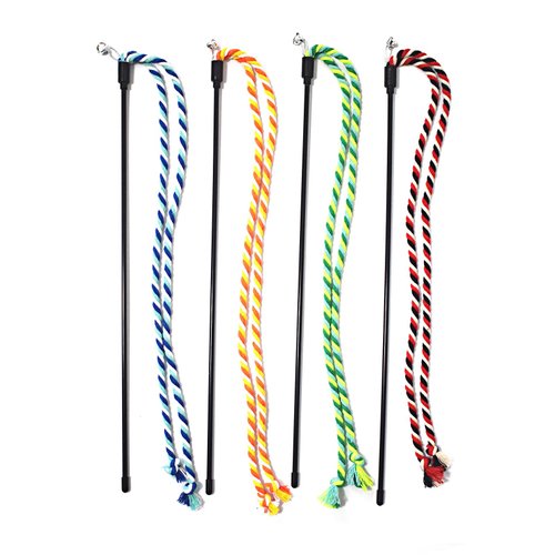IUHKBH Cat Wands, 4 PCS Colorful Rope Cat Toys Interactive Cat Teaser Wands with Bell for All Breed Sizes