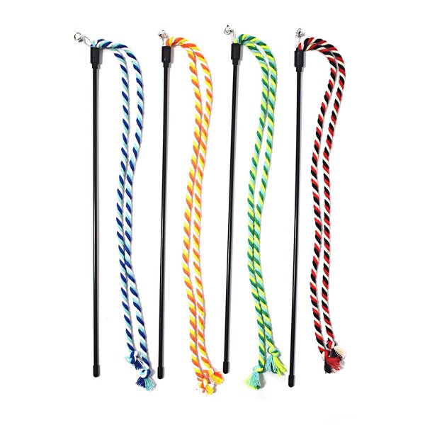 IUHKBH Cat Wands, 4 PCS Colorful Rope Cat Toys Interactive Cat Teaser Wands with Bell for All Breed Sizes