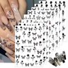 8 Sheets White Black Butterfly Nail Stickers Rose Flower Mix Pattern 3D Self-Adhesive Nail Decals Black Flower Design Summer Nails Art Supplies for Women DIY Nails Accessories Manicure Decorations