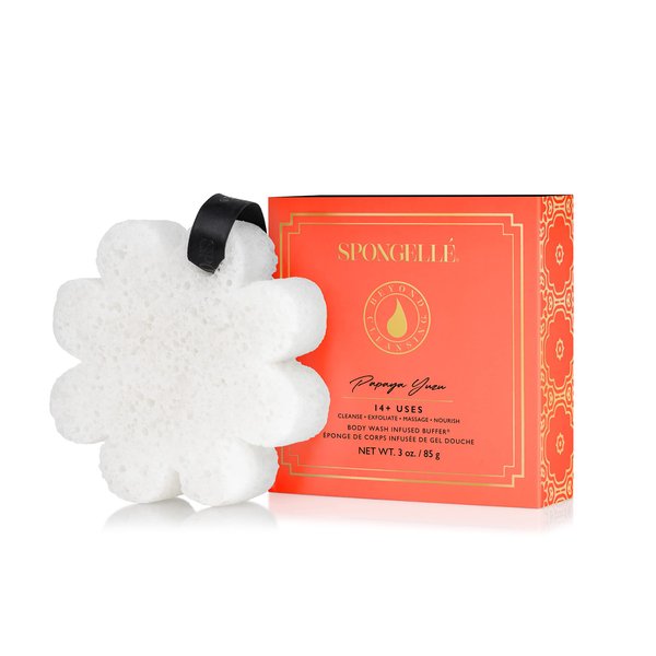SPONGELLÉ |Boxed Flower Shower Gel Infused Body Buffer| Long-Lasting Body sponges, Offers Elevated Bathing Experience | 14+ Washes | Papaya Yuzu