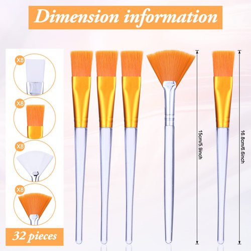 32 Pcs Face Mask Fan Brush Applicator Set Soft Fan Brush Flat Head Facial Brush Esthetician Mask Brush Cosmetic Makeup Tools for Eyelash Extension Peel Mud Clay Mask Cream (Brown)