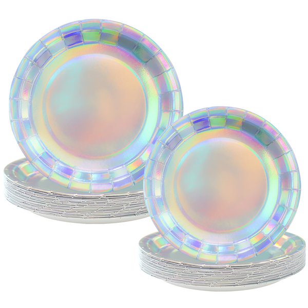 50 Pack Holographic Paper Plates Iridescent Foil Disposable Plates 7" and 9" Holographic Party Dinner Plates Round Lunch Dessert Paper Plate for Birthday Wedding Baby Shower Dining Picnic BBQ
