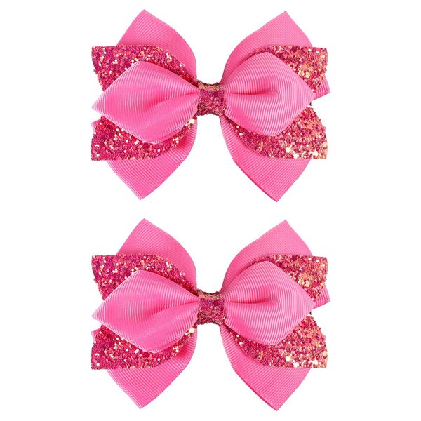 Glitter Hot Pink Hair Bow Clips 4inch Shiny Sequin Bowknot Alligator Barrettes Pins for Toddler Teens Cheerleader Girls Kids Birthday Wedding Party Decor Accessory Back School Valentines Gift