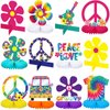 12 Pieces Tie Dye Party Honeycomb Centerpieces Hippie Tie Dye Party Table Topper Honeycomb Stand Hippy Retro Flower Cutout Peace Sign for 60's 70's Hippie Theme Party Decorations