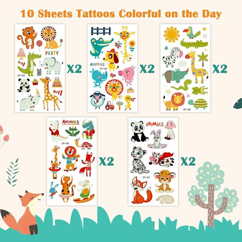 Cerlaza 136 Styles Luminous Animals Temporary Tattoos for Kids Gifts, Jungle Theme Party Supplies Favors for Boys and Girls, Safari Zoo Wild One Birthday Decorations Toddlers Tatoo-10 Sheets