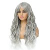 SWACC Long Curly Wavy Wig with Bangs Synthetic Hair Wig for Women with Wig Cap (Grey Silver Ombre)