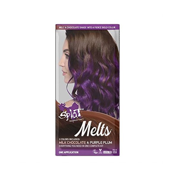 SPLAT MELTS COMPLETE KIT WITH BLEACH AND 2 SEMI-PERMANENT HAIR COLORS (Purple Plum & Milk Chocolate)